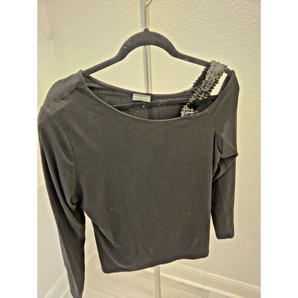 Vince Camuto  Black One Shoulder Sequin Top Blouse Size XL Women's